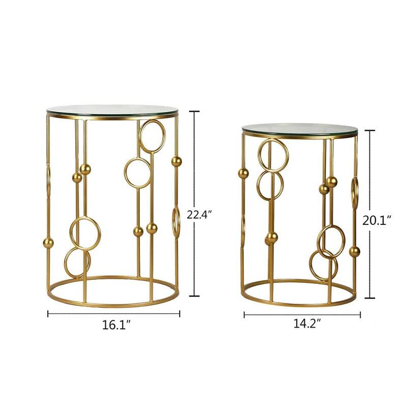 Adeco Set of 2 Nesting Goldtone Postmodern End Tables Set of 2 On