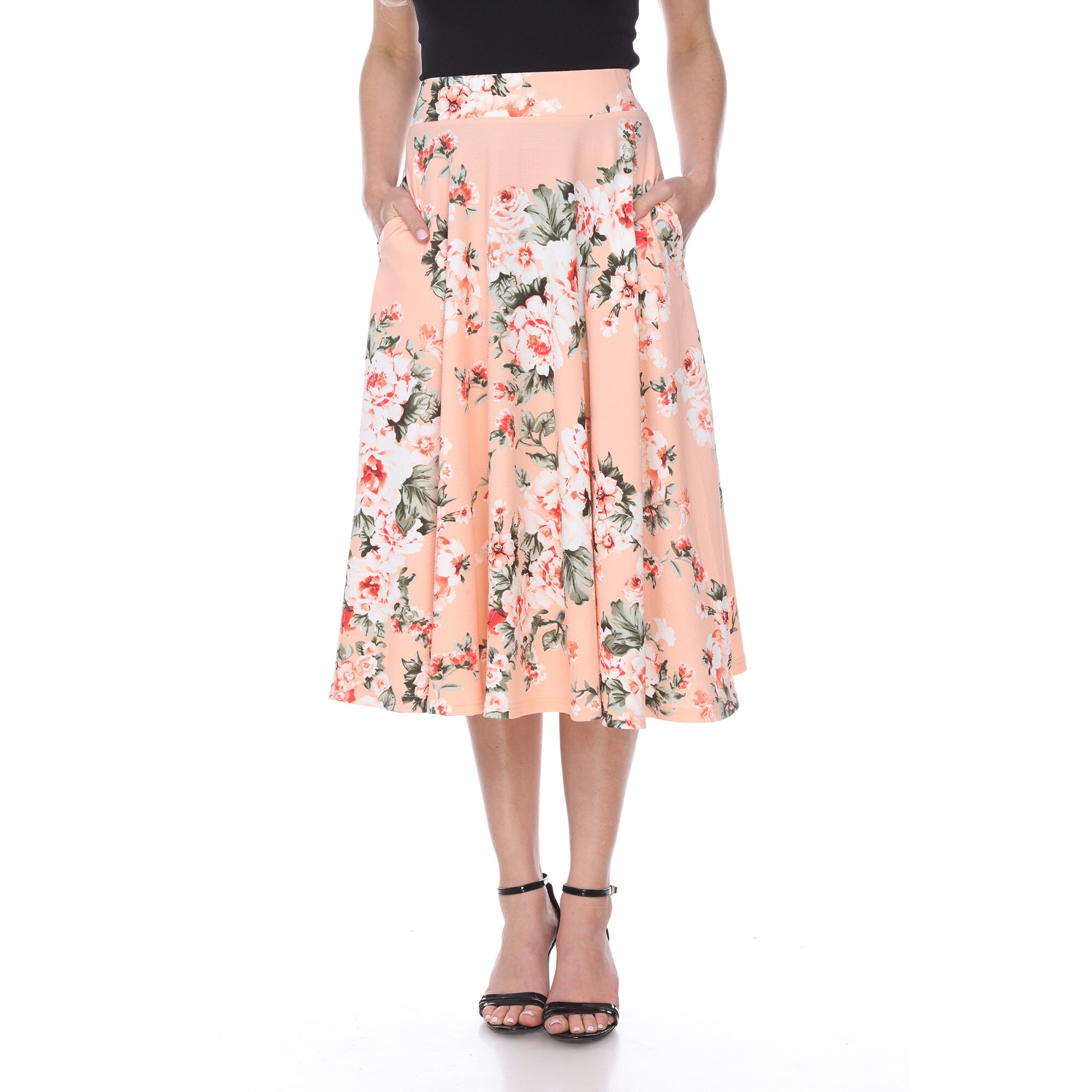 Shop Floral Midi Skirt With Pockets Peach On Sale Overstock