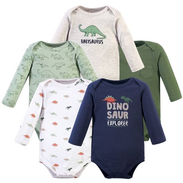 slide 1 of 1, Hudson Baby Infant Boy Cotton Long-Sleeve Bodysuits 5pk, Dinosaur Explorer 18-24 Months - Dinosaur Explorer 5-Pack