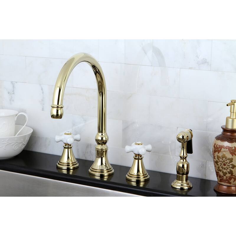 Kingston Brass Governor Widespread Kitchen Faucet with Brass Sprayer - Polished Brass