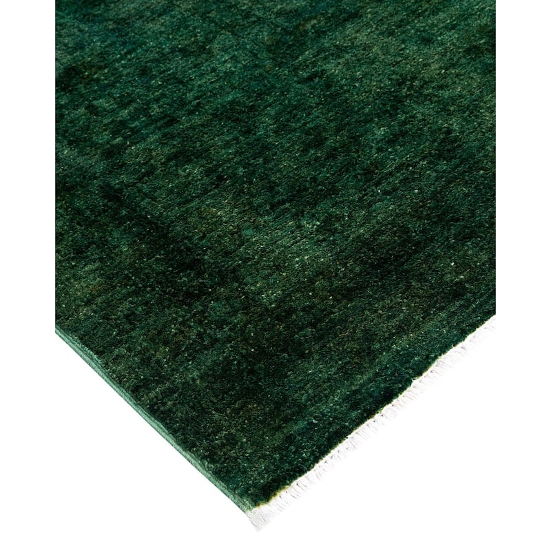 Overton Hand Knotted Wool Vintage Inspired Modern Contemporary Overdyed Green Area Rug - 11' 10" x 14' 7"
