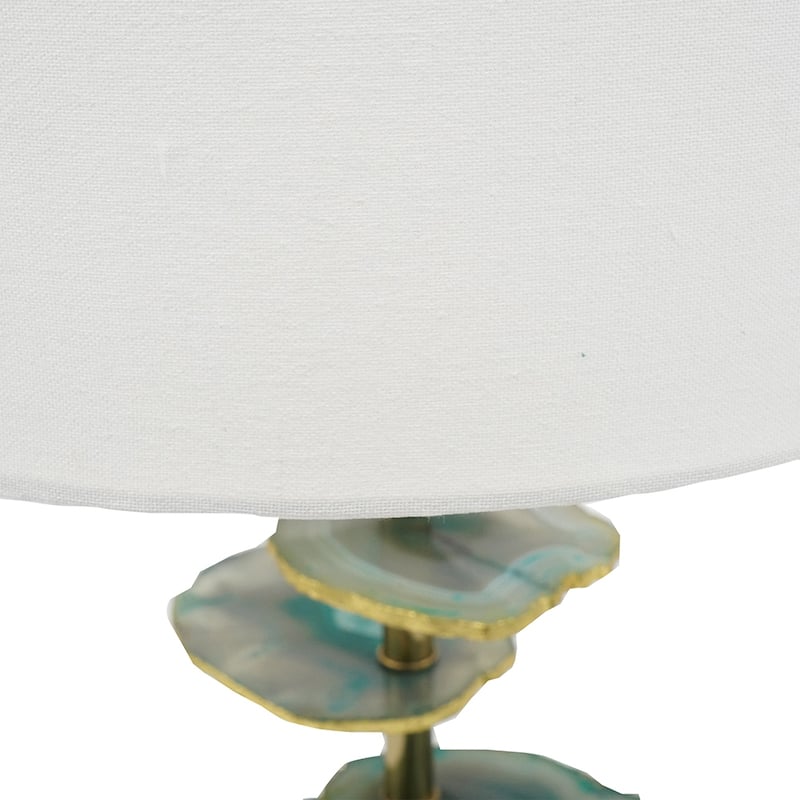 Verdant Agate-Slice Table Lamp w/ Marble Base - White+Green