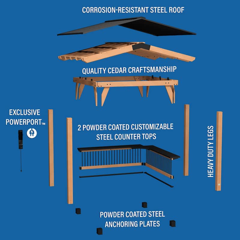 Backyard Discovery Granada 10x9' Cedar BBQ Grill Gazebo w/ Steel Roof