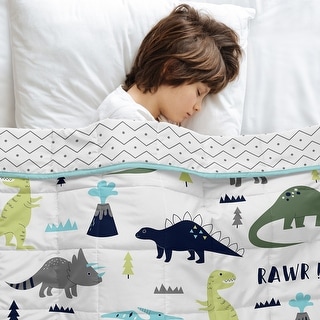 Sweet Jojo Designs Blue Green Modern Dinosaur Boy Toddler Weighted Blanket 5lbs for Kids Mod Dino Boho Bohemian Volcano Chevron
