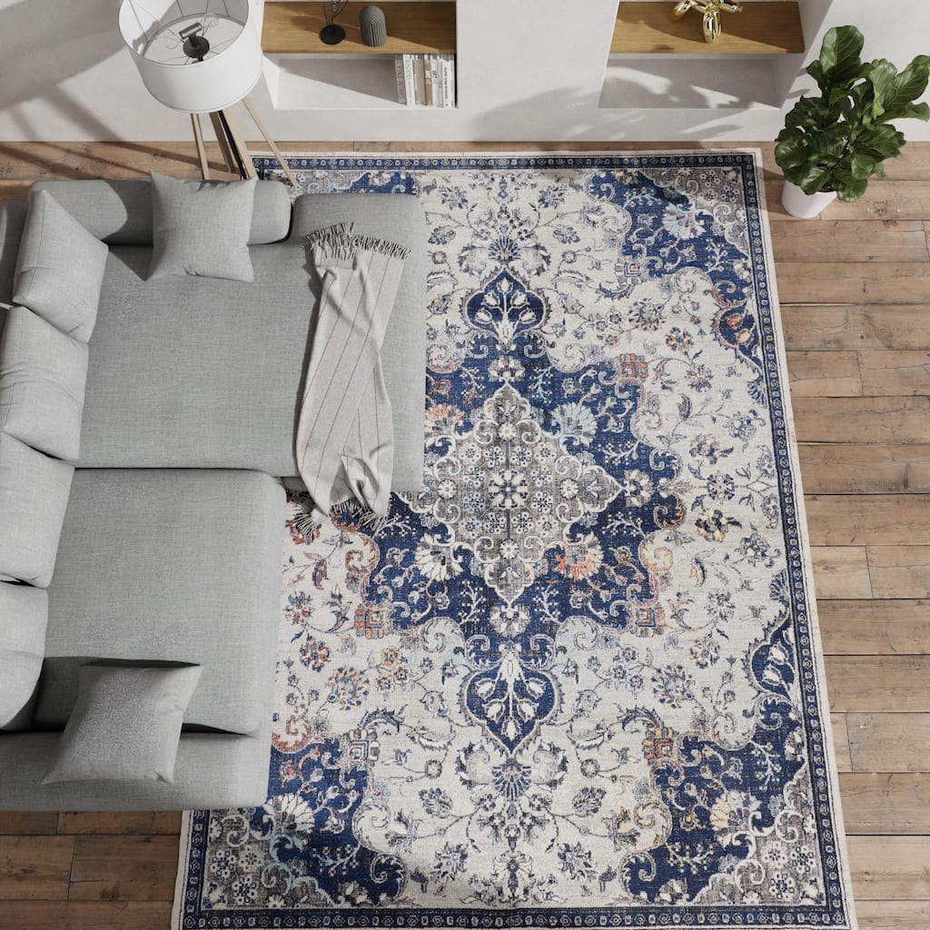 Bellini Vintage Bohemian Area Rug, Blue/Gray/Rust Medallion