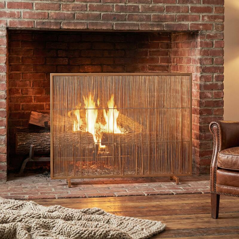 Roomfitters Willow 1-Panel Iron Fireplace Screen with Vertical Bar Design