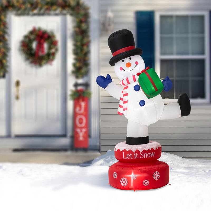 Glitzhome 6 FT Lighted Inflatable Rotating Snowman or Gingerbread Man Decor
