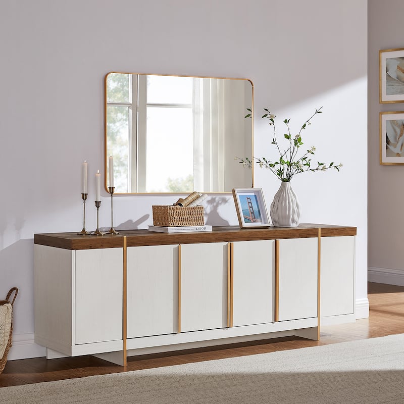 Modern 70" TV Stand, Entertainment Center, Handle-Free Hidden Design - Antique White