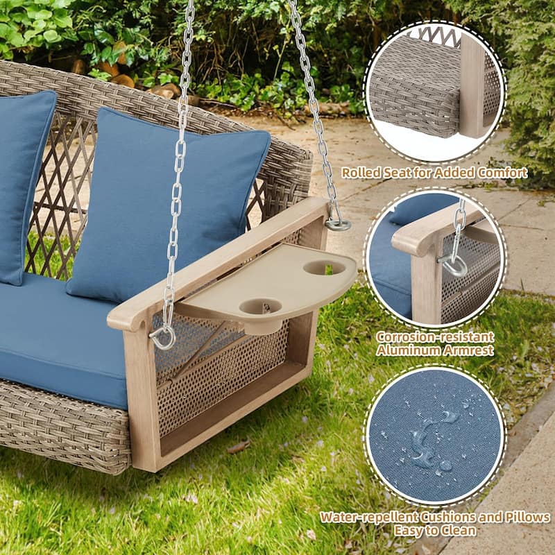 3-Seat Outdoor Porch Swing with Cushions, 900 LBS Capacity, Hanging Chains for Deck, Backyard, Lawn