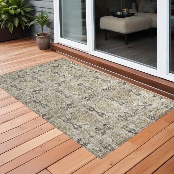 2' x 3' Beige Floral Indoor Outdoor Area Rug