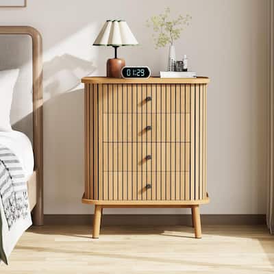 4 Drawer Dresser for Bedroom, Boho Chest of Drawers with Matte Black Handles and Wood Legs