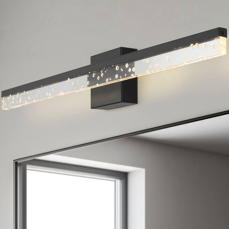 Baxter 22" 1-Light Modern Contemporary 360-Degree Rotatable Iron/Seeded Acrylic Integrated LED Vanity Light, by JONATHAN Y