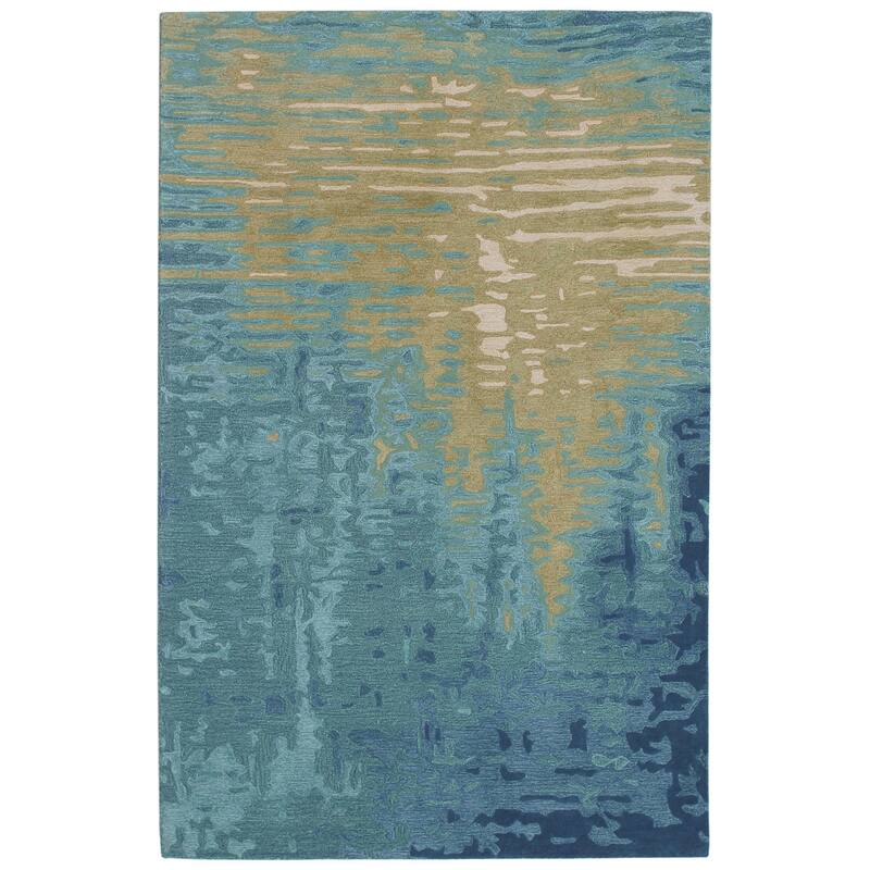 Liora Manne Corsica Reflection Blue/ Green Abstract Indoor Wool Rug - 42" x 66"
