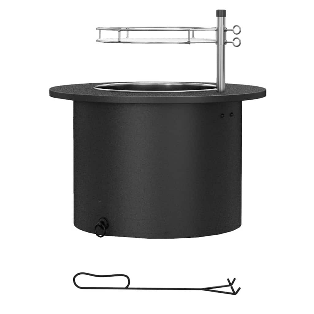 Outdoor Fire Pit and BBQ Pit Black Stainless Steel Smokeless Fire Pit with Grill Grate Poker and Ash Tray 25 Inch