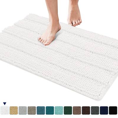 Subrtex Non-slip Bathroom Rug Chenille Soft Striped Plush Bath Mat