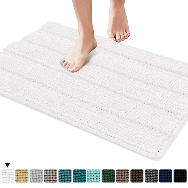 Subrtex Non-slip Bathroom Rug Chenille Soft Striped Plush Bath Mat