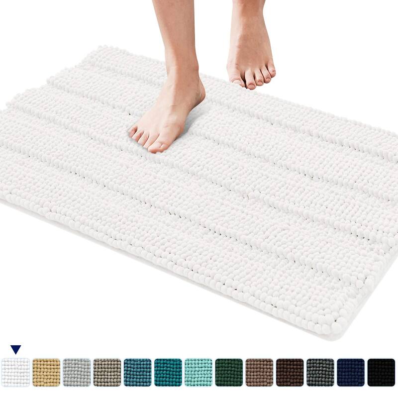 Subrtex Non-slip Bathroom Rug Chenille Soft Striped Plush Bath Mat