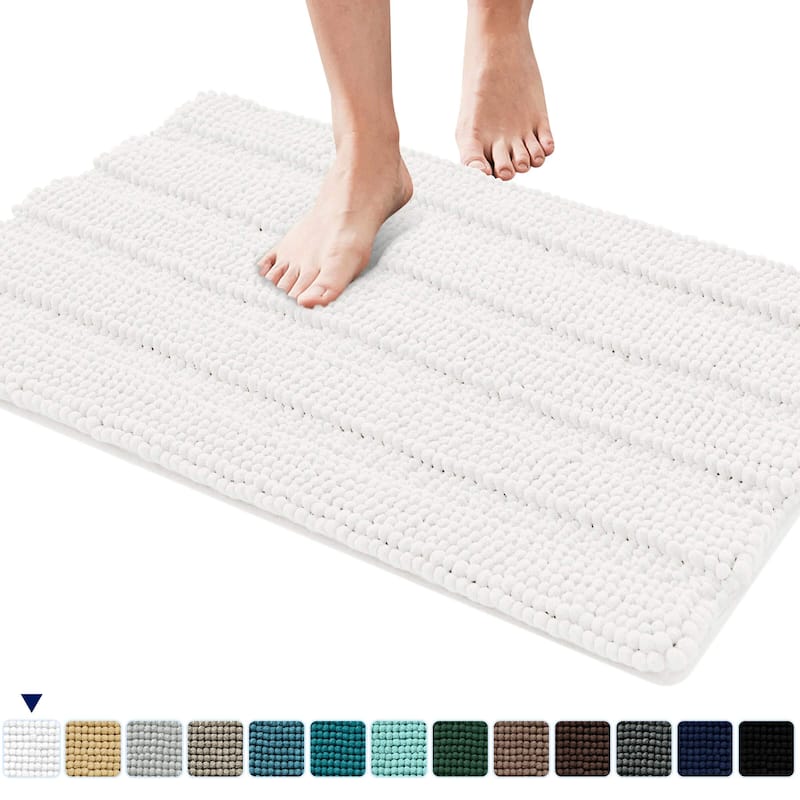 Subrtex Super Soft Absorbent Braided Bathroom Mats Chenille Bath Rugs - 18"x48" - Ivory