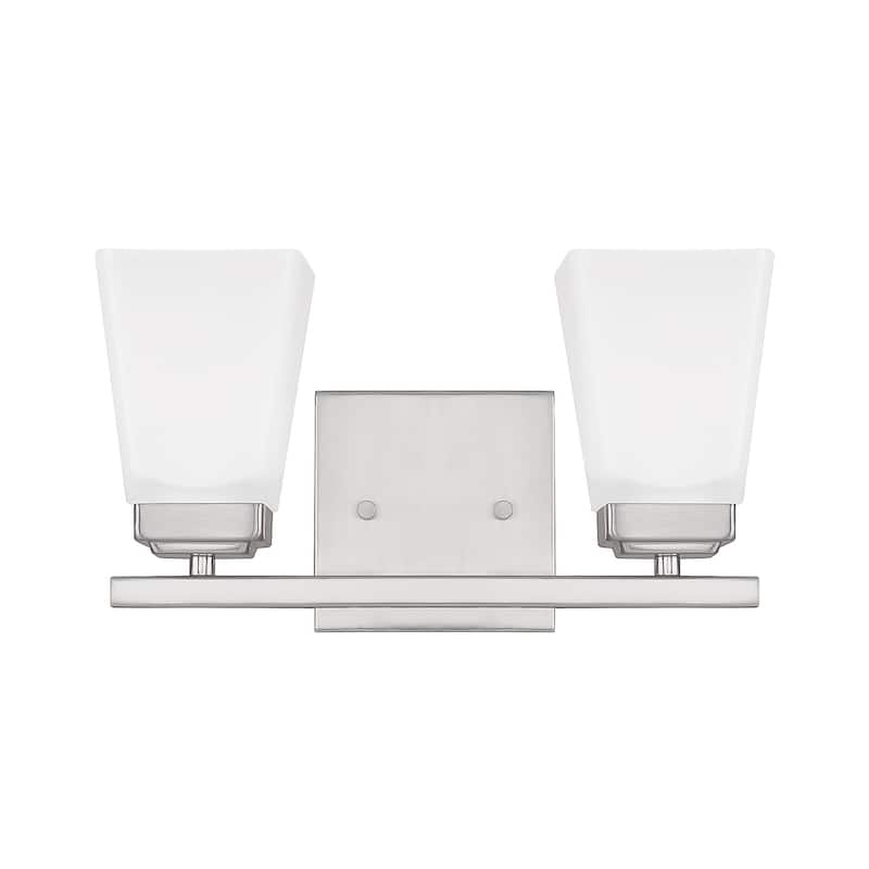 Baxley 13-inch 2-light Bath/ Vanity Fixture w/ Soft White Glass - Brushed Nickel