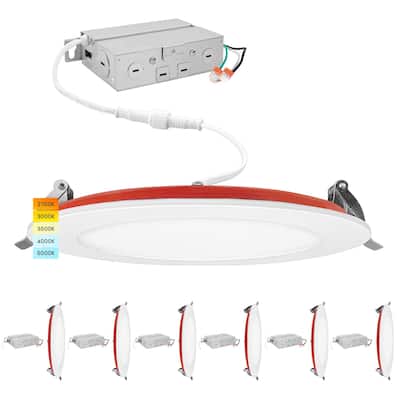 Luxrite 6-Pack 6 Inch Ultra Thin LED Fire Rated Recessed Lights, 5CCT, 1100 Lumens, Dimmable, IC Rated, Wet Rated, ETL