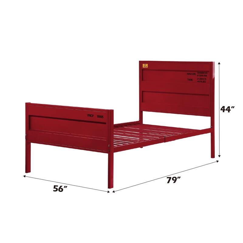 Full Bed with Cargo Red Finish, Metal Frame, Recessed Panels