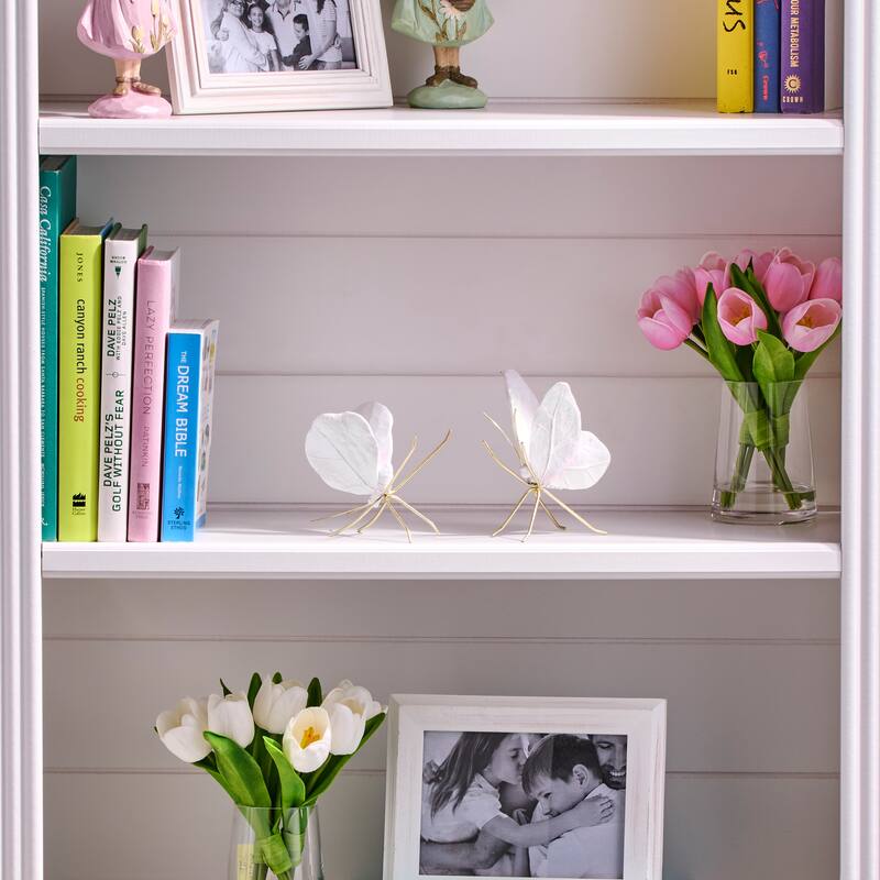 5" Resin And Metal Pearlized Butterfly Set of 2 - White