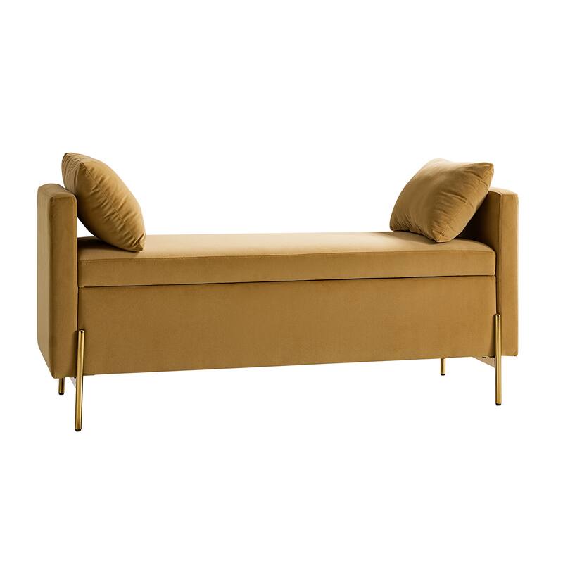 Angelus Modern 56''W Upholstered Flip Top Storage Bench withTwo Pillows and Arms by HULALA HOME