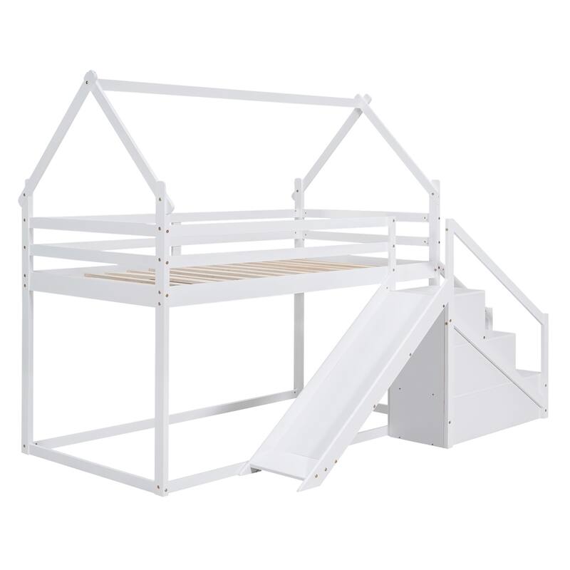 Merax Twin over Twin House Loft or Bunk Bed with Slide and Staircase
