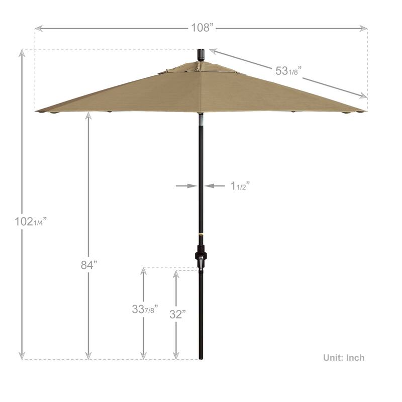 California Umbrella 9' Rd. Aluminum Market Umbrella, Deluxe Crank Lift with Collar Tilt, Bronze Frame Finish, Olefin Fabric