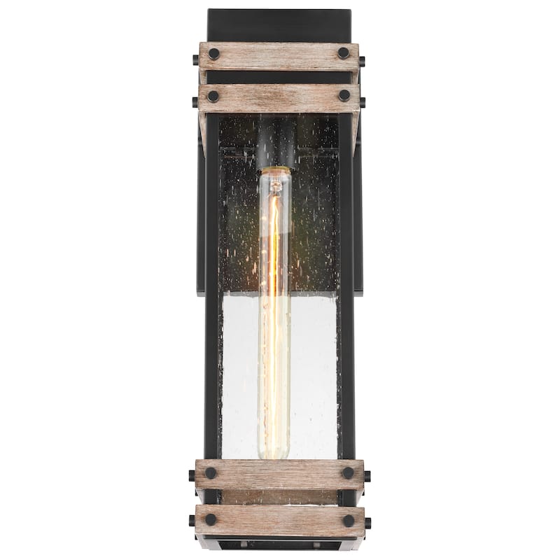 Homestead 1 Light Large Wall Lantern Matte Black & Wood Finish with Clear Seeded Glass