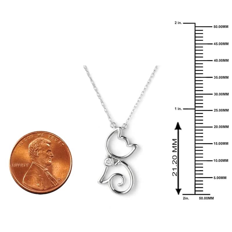 1/20ct TDW Diamond Kitten Pendant Necklace in Silver for Women - White