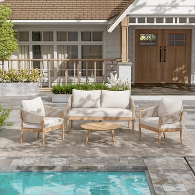 Christopher Knight Home - Linda Acacia Wood 4 Piece Outdoor Chat Set