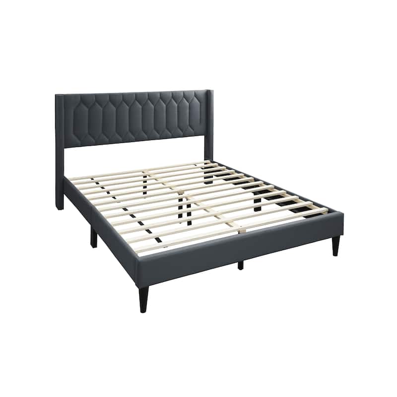 Queen Size Upholstered Platform Bed with Diamond Stitch Headboard and Modern Platform Design