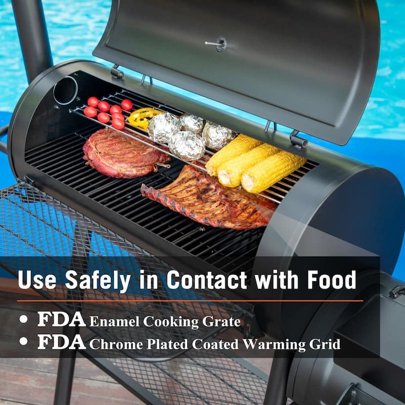 Charcoal Grill with Offset Smoker, All Metal Steel Made Outdoor Smoker, Best Combo for Outdoor Garden Patio and Backyard Cooking