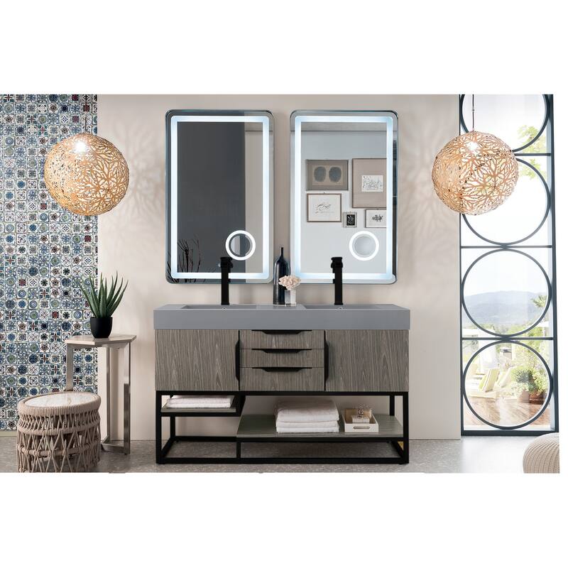 James Martin Vanities Columbia 59" Double Vanity, Ash Gray with Matte Black Hardware