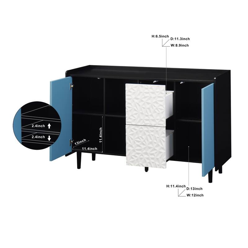 Modern Sideboard Buffet Cabinet with 2 Drawers and 2 Open Storage Compartment