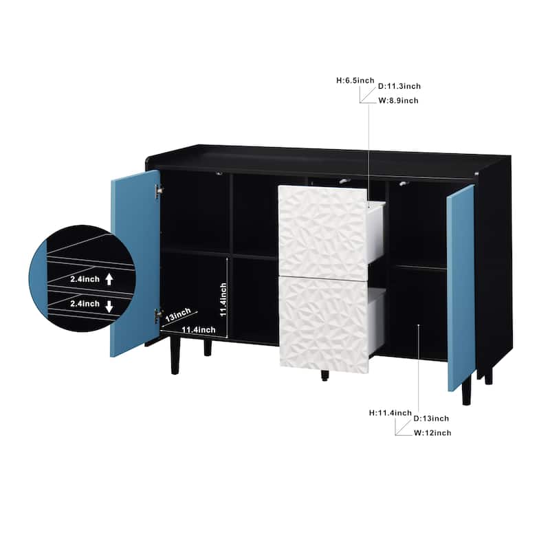 Sideboard Cabinet with Doors & 2 Drawers, Freestanding Coffee Bar Cabinet, Accent Cabinet with 2 Open Storage Compartment