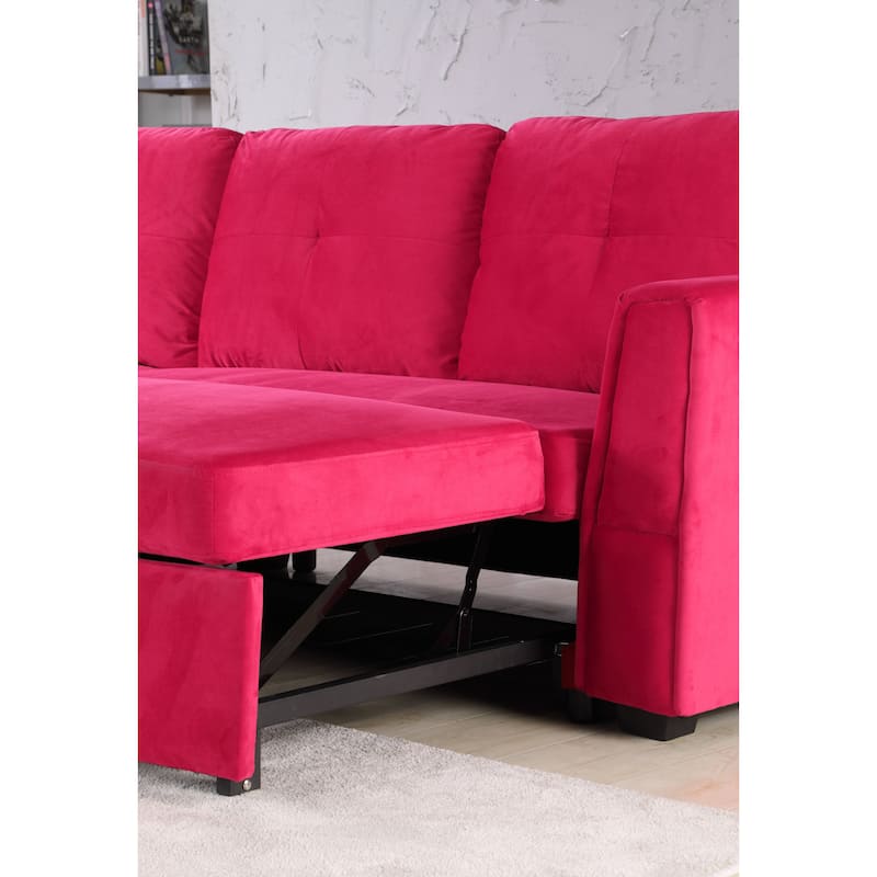 91-in. Velvet Reversible Convertible Storage Sectional/Sofa Sleeper