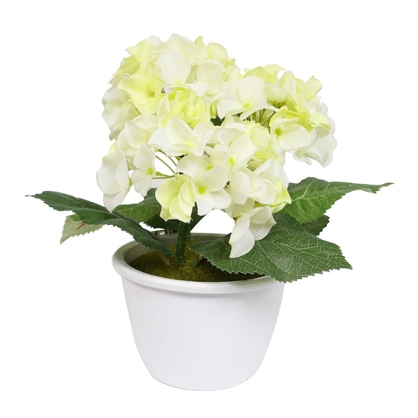 10” Potted Artificial White and Yellow Hydrangea Flower - N/A