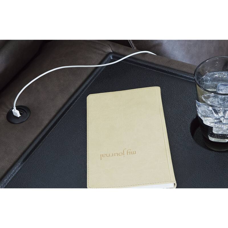 Signature Design by Ashley Lavenhorne Granite Reclining Sofa with Drop Down Table - 87"W x 42"D x 43"H