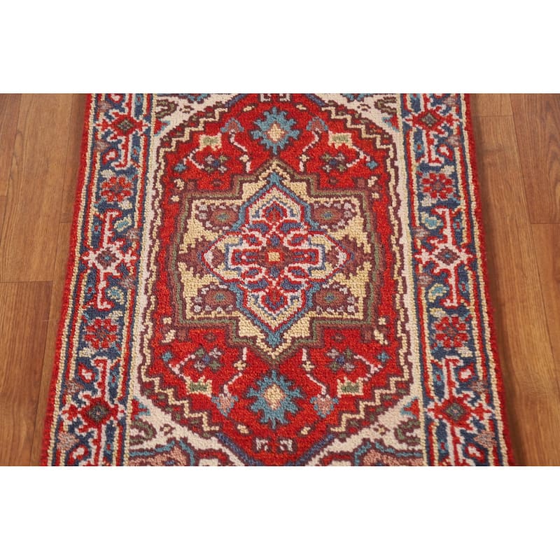 Traditional Red Heriz Serapi Foyer Area Rug Hand-knotted Wool Carpet - 2'0"x 3'0"