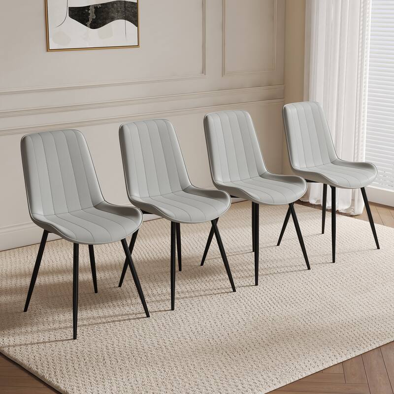 PU Leather Upholstered Solid Back Dining Chair Set of 4