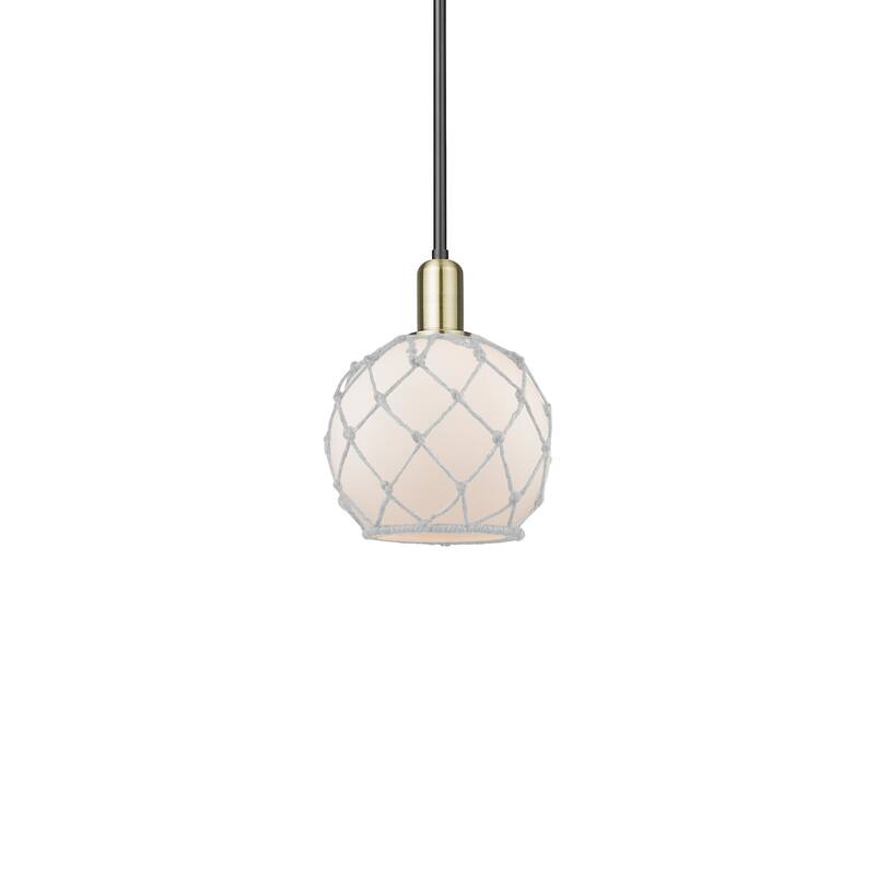 Innovations Lighting 716-1S-11-8 Farmhouse Rope Pendant Farmhouse Rope - Black Antique Brass / White Glass with White Rope
