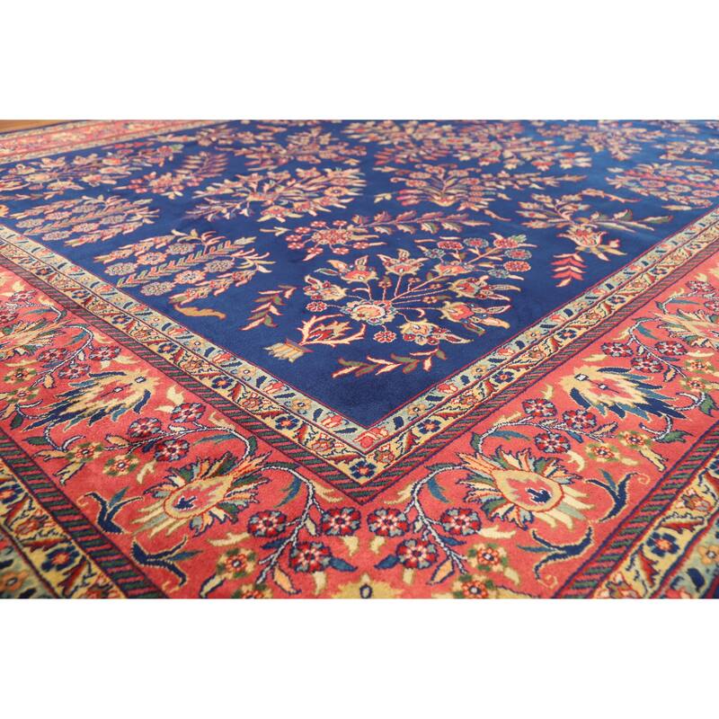 Hand Knotted Oriental 100% Wool Carpet Traditional All-Over Navy Blue & Blues Sarouk Area Rug - 12' 0'' X 8' 11''