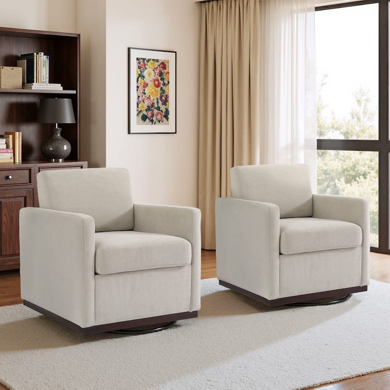 Cozy Swivel Armchair 360°Rotating Base Accent Chair Set of 2