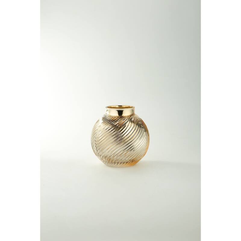 6.5" metallic gold swirl glass ball vase