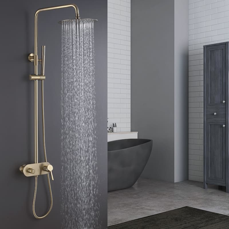Luxury 10'' Wall Mounted Shower Head Rainfall with Handheld Spray in Brushed Gold
