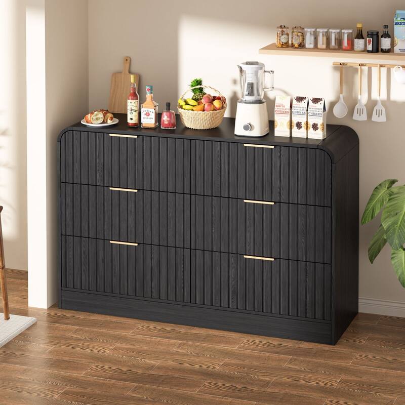 VEIKOUS 6-Drawer Wood Dresser for Bedroom, Mid-Century Modern Chest of Drawers with Anti-Tipping Device