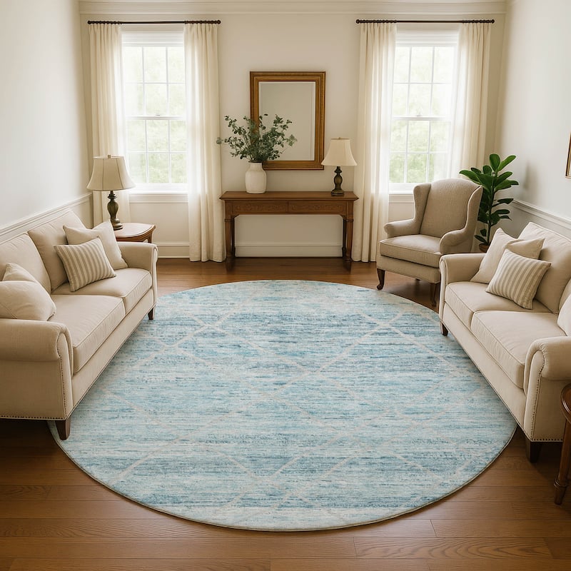 Premium Washable Super Soft Modern Global Mayfield Rug - Teal - 8' x 8'