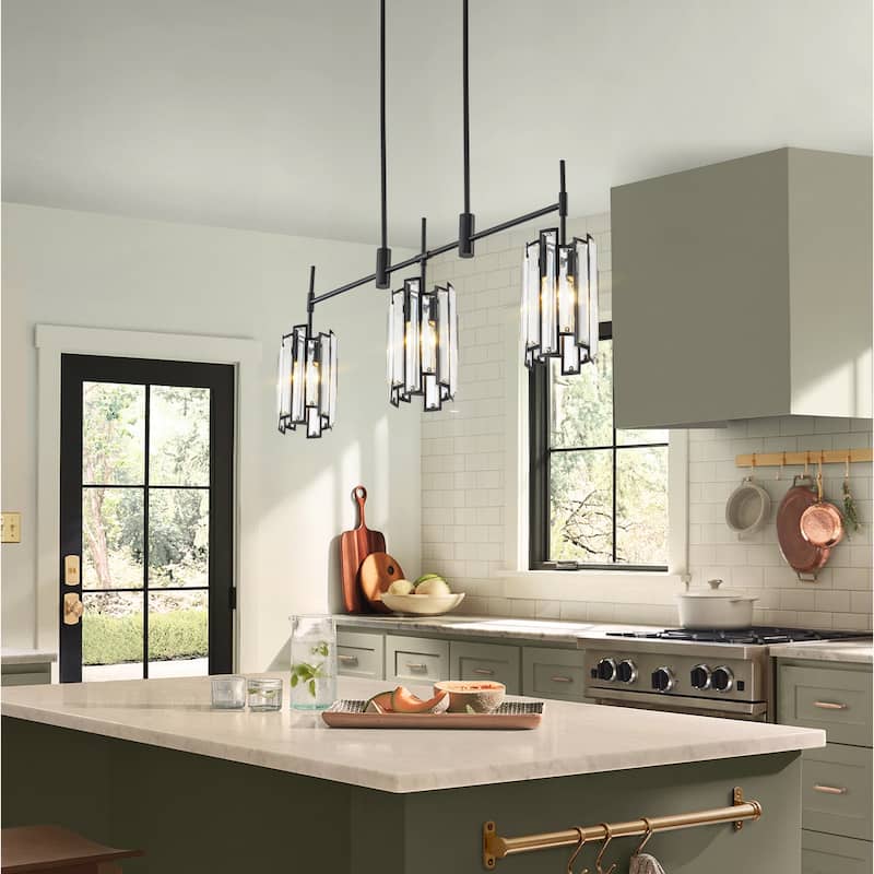 3-Light Modern Glam Linear Crystal Pendant Light Kitchen Island Lightings